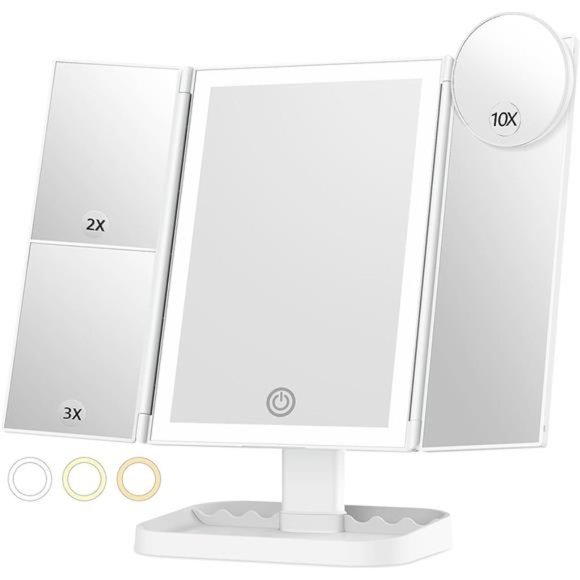 Makeup Mirror with 10X Magnifying Mirror, 3 Color Lighting Modes, 72 LEDs Mirror - Picture 1 of 6